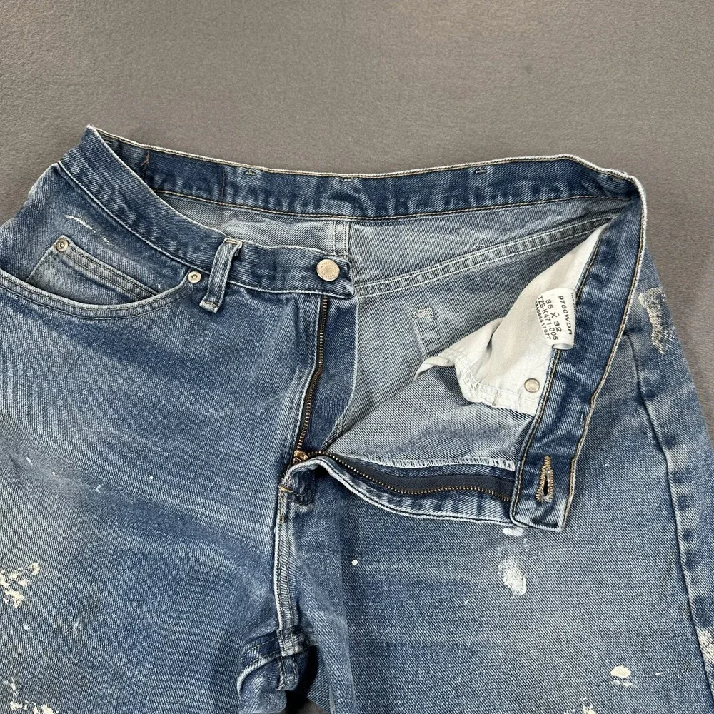 Wrangler Jeans Mens 35x32 Blue Denim Straight‎ Leg Relaxed Fit Distressed Retro